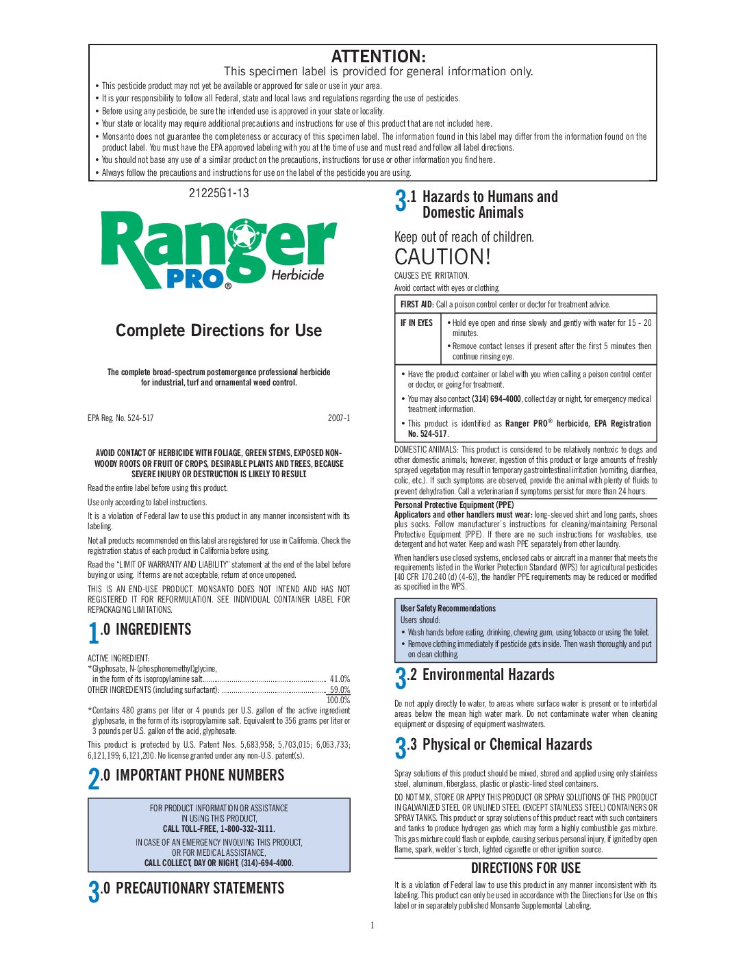 Ranger Pro herbicide fact sheet - Stillwater Township